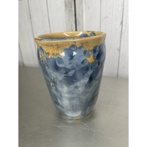 Vintage Crystalline Porcelain Vase Artist Signed Nelson Blue Metallic - Picture 5 of 7